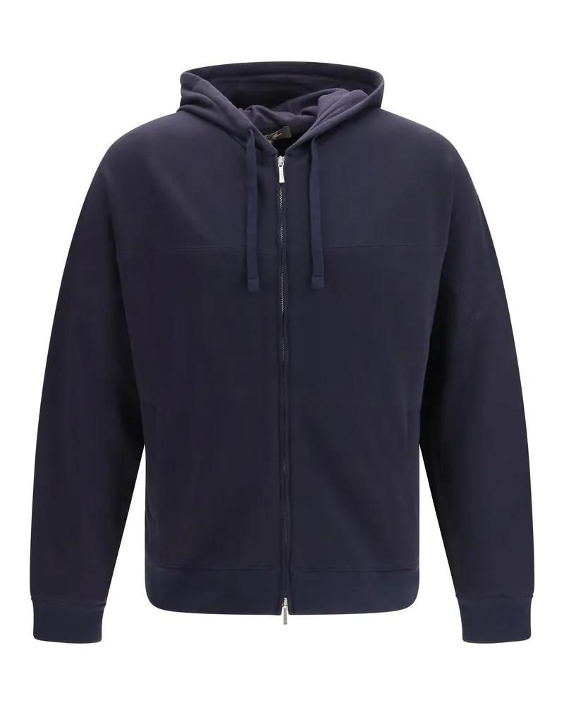 Loro Piana Men's Bomber Hoodie Neem Cotton & Cashmere Navy Blue Padded Down Jackets Navy