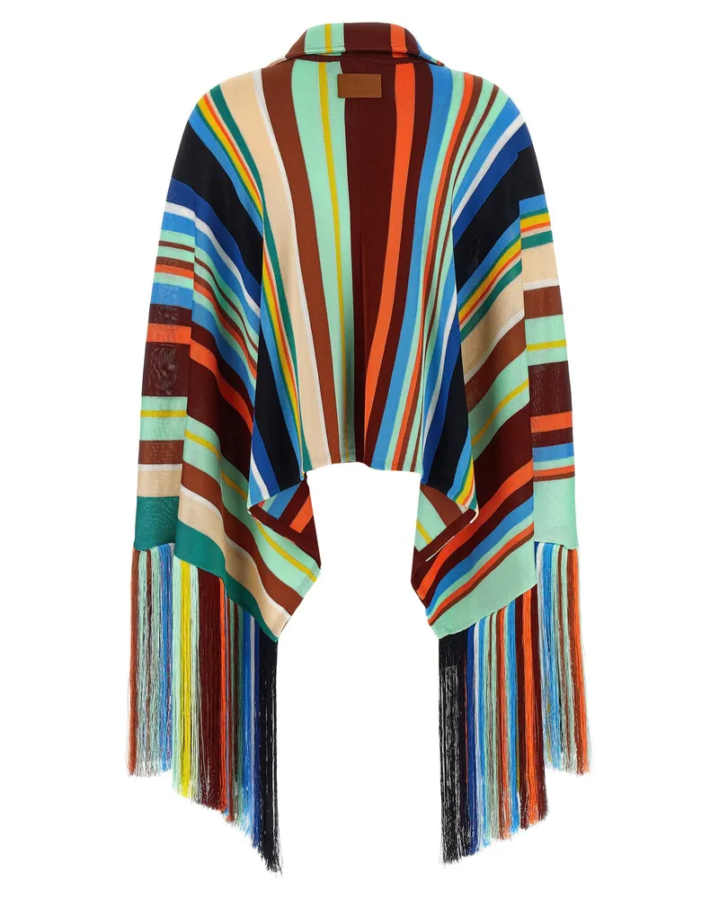 Fendi Multicolor Striped with Fringes Cape — Multicolor Multicolor
