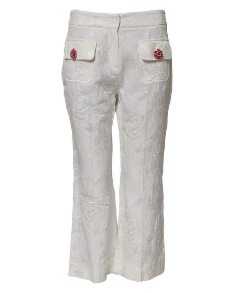 Dolce & Gabbana Women's White Cotton Floral Jacquard Pants Viscose Elastane White