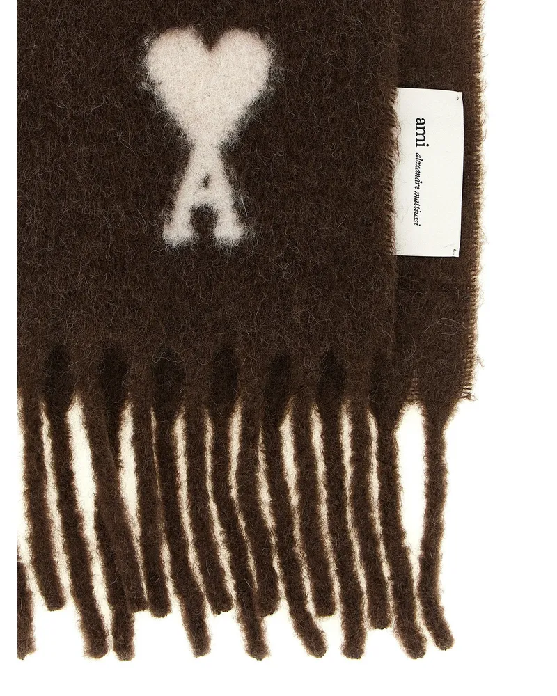 AMI Paris Alpaca blend with logo inlay Scarf — Brown Brown