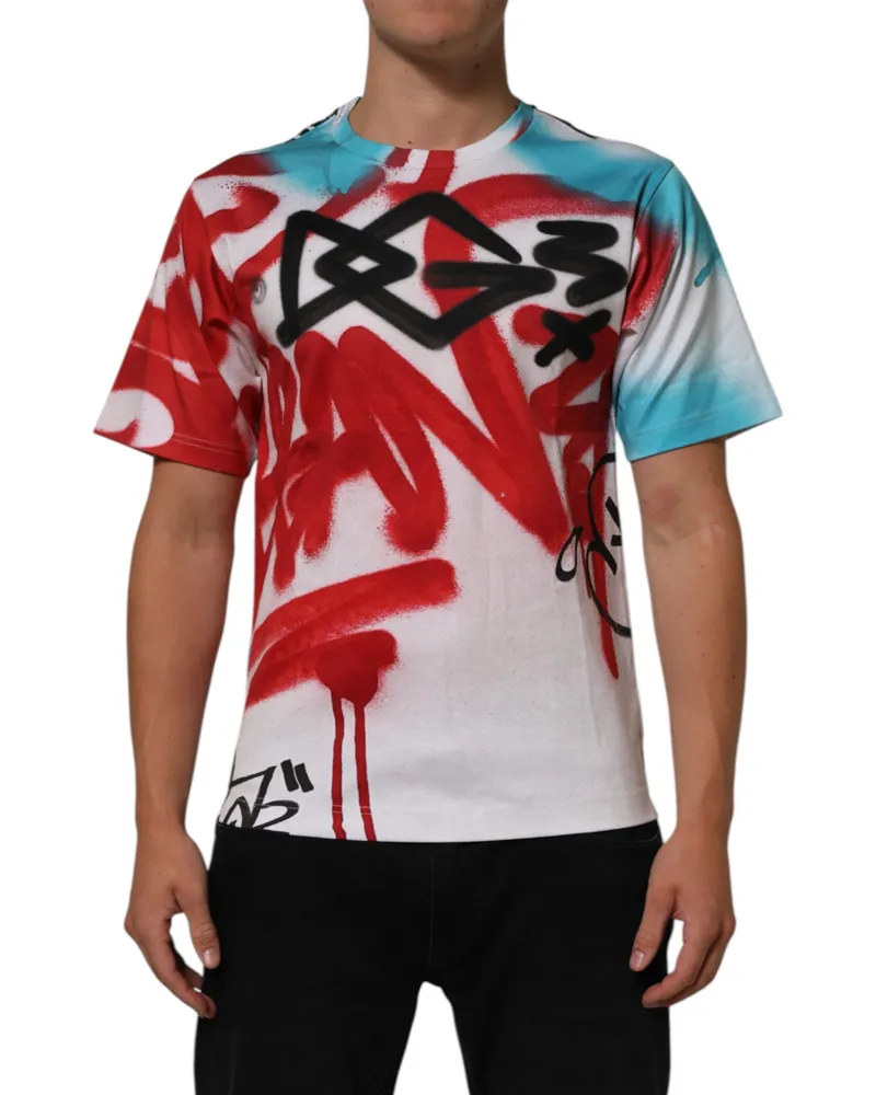 Dolce & Gabbana Men's White Graffiti Crew Neck Short Sleeves T-Shirt Cotton White