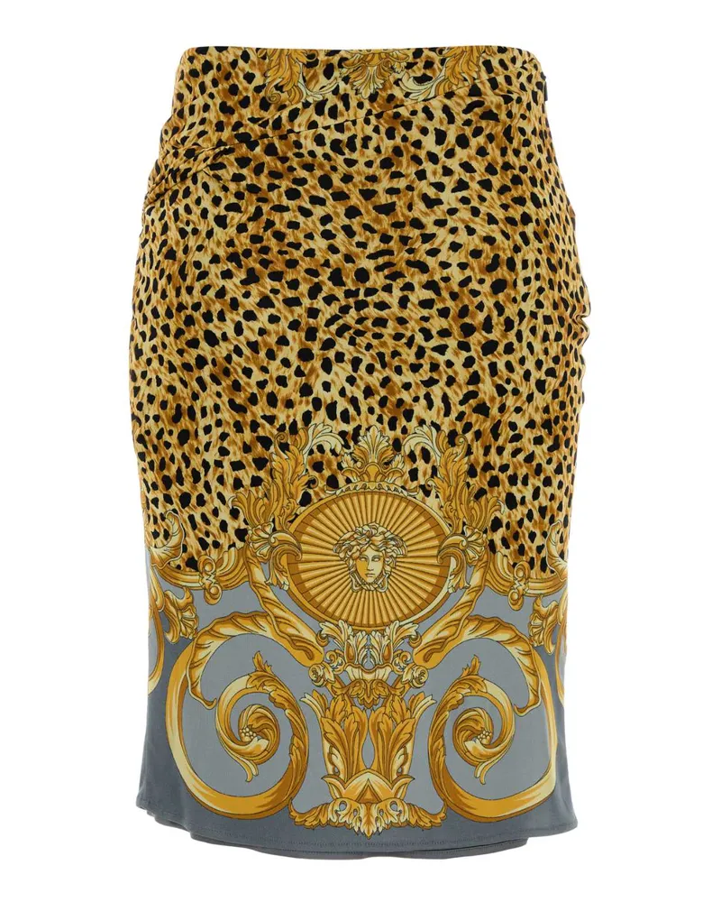 Versace Women's Printed Jersey Skirt Lightgreyelephantgrey Gonne Yellow