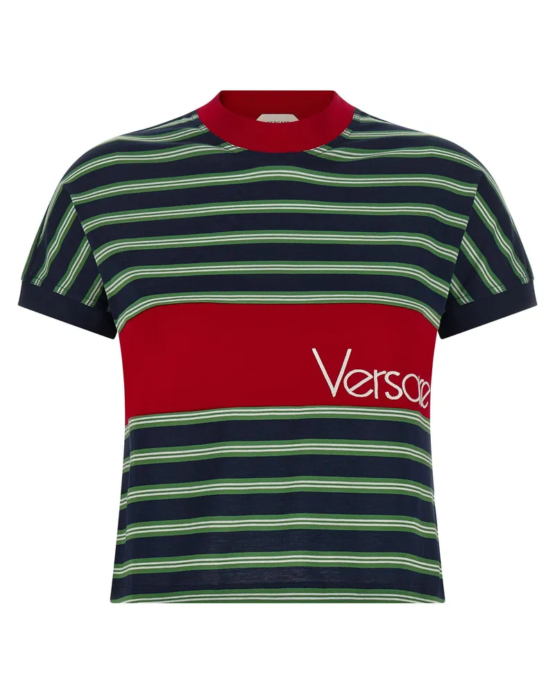 Versace Striped Intarsia Logo T-Shirt — Red Red