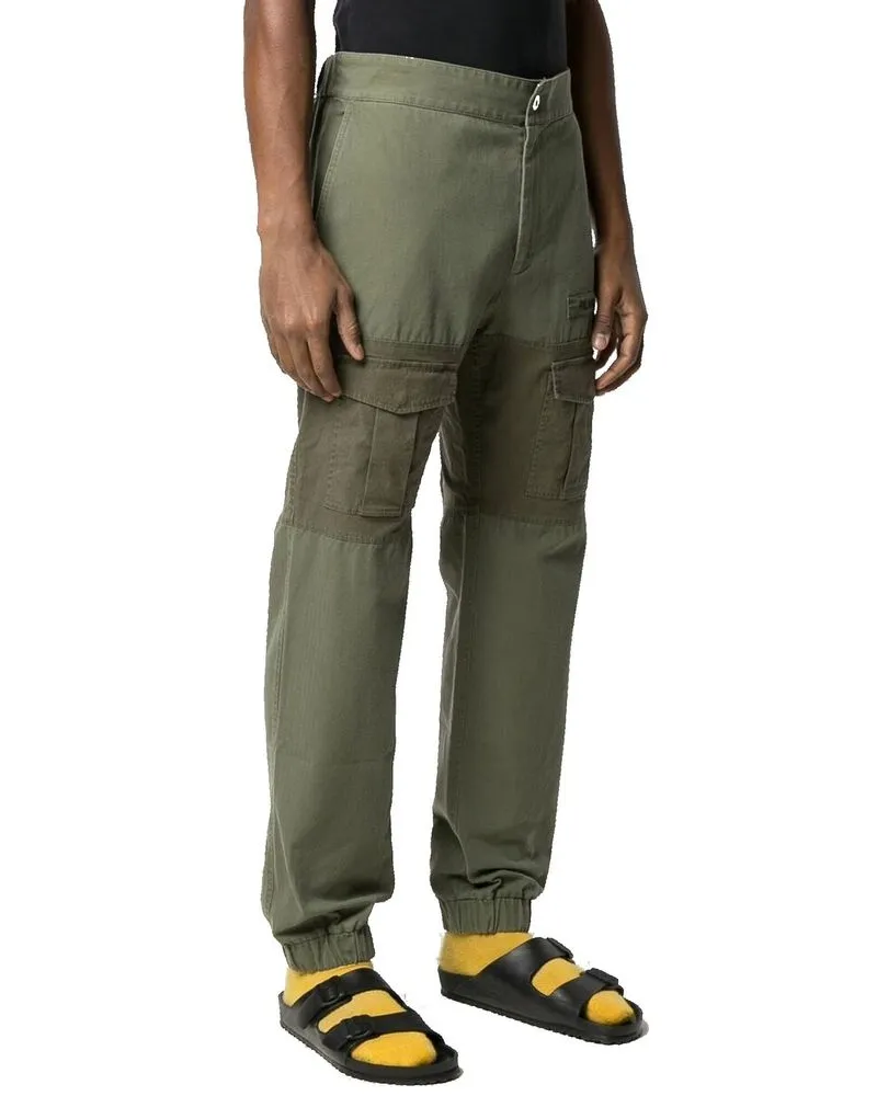 Palm Angels Men's Bicolor Cotton Cargo Pants Green