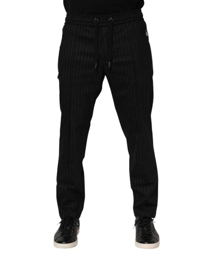 Dolce & Gabbana Men's Striped Wool Jogger Black Cotton Spandex Black