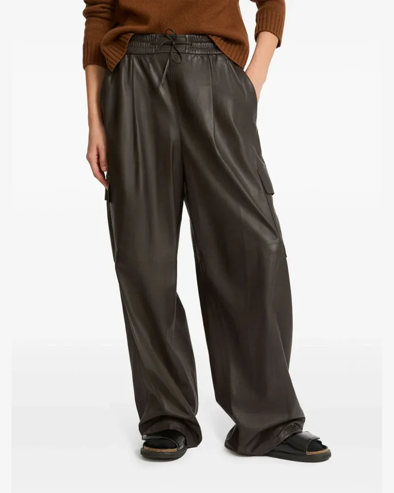 Yves Salomon Women's Leather Wide-Leg Trousers Aw24 W Brown