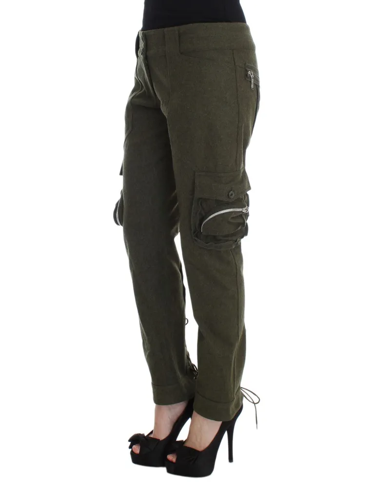 Ermanno Scervino Women's Green Wool Blend Loose Fit Cargo Pants Cotton Green