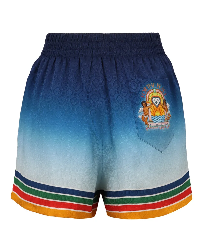 Casablanca Paris Women's Blue Silk Back-Print Shorts Blue