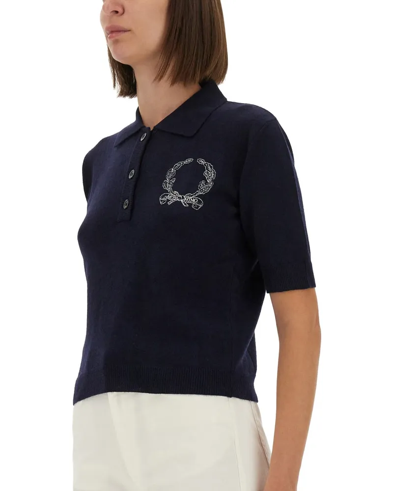 Moschino Logo-Embroidered Wool Blend Sweater — Blue Blue