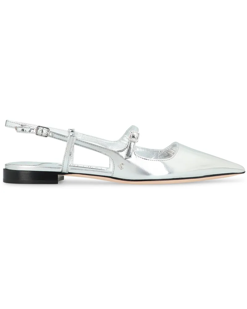 Jimmy Choo Women's Didi Leather Slingback Pumps Silver Ballerina Shoes Silver