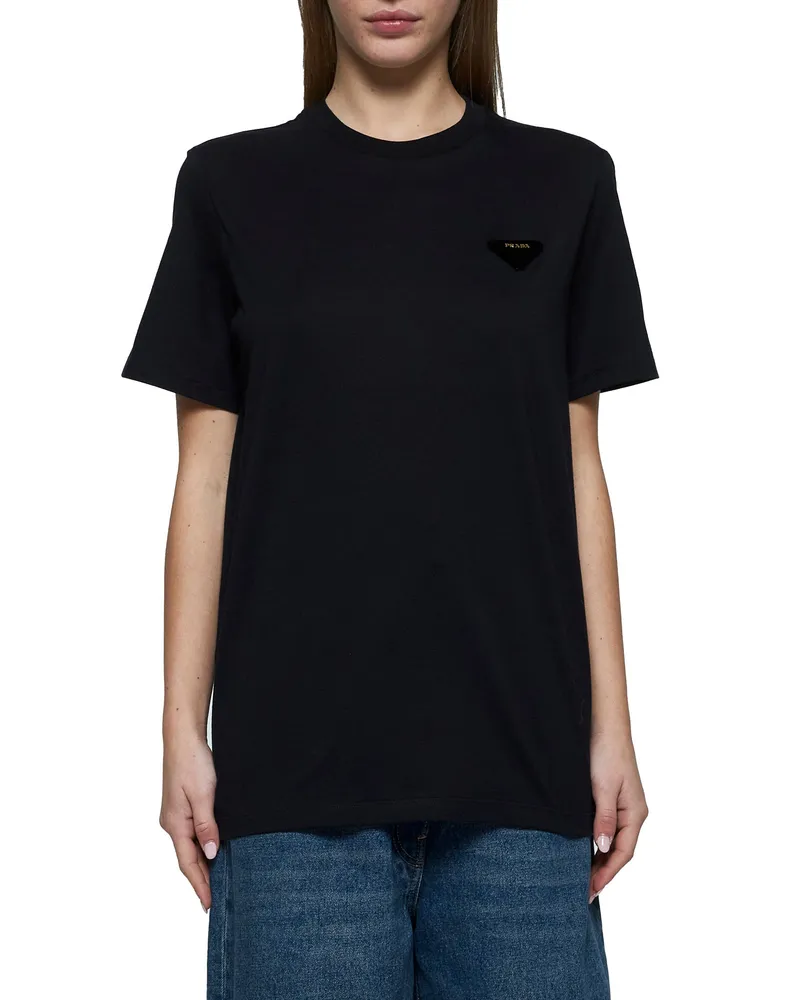 Prada Women's Logo Cotton T-Shirt Black T-Shirts & Jerseys Black