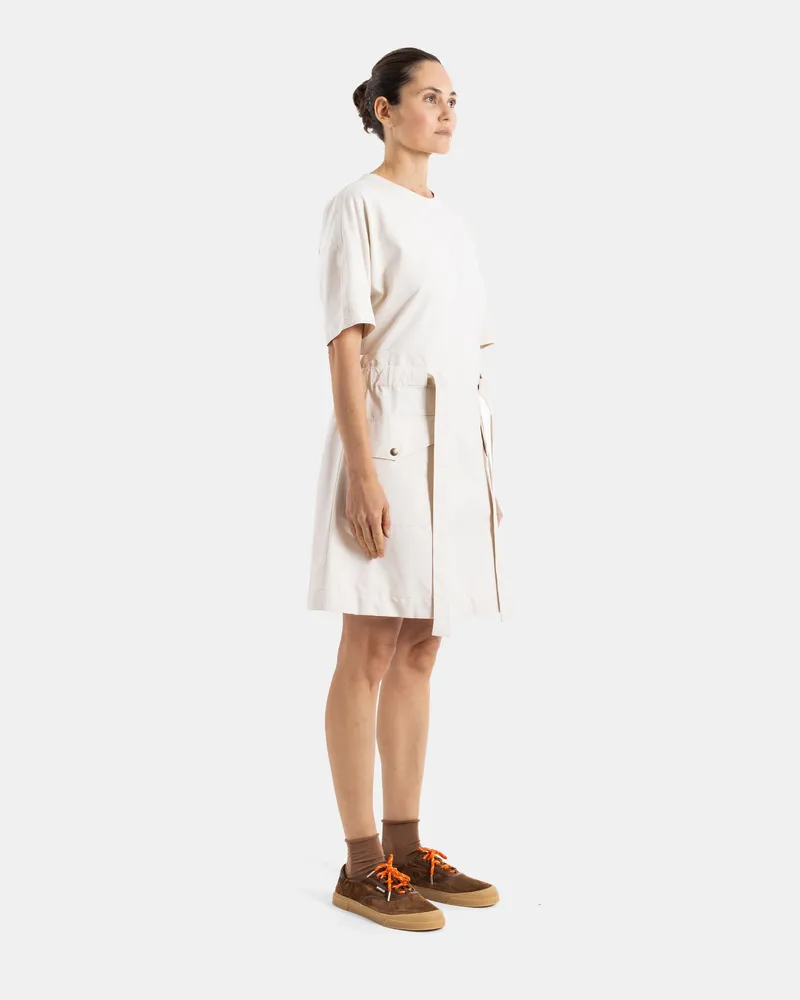 Moncler Women's Belted Two-Material Beige Dress Beige