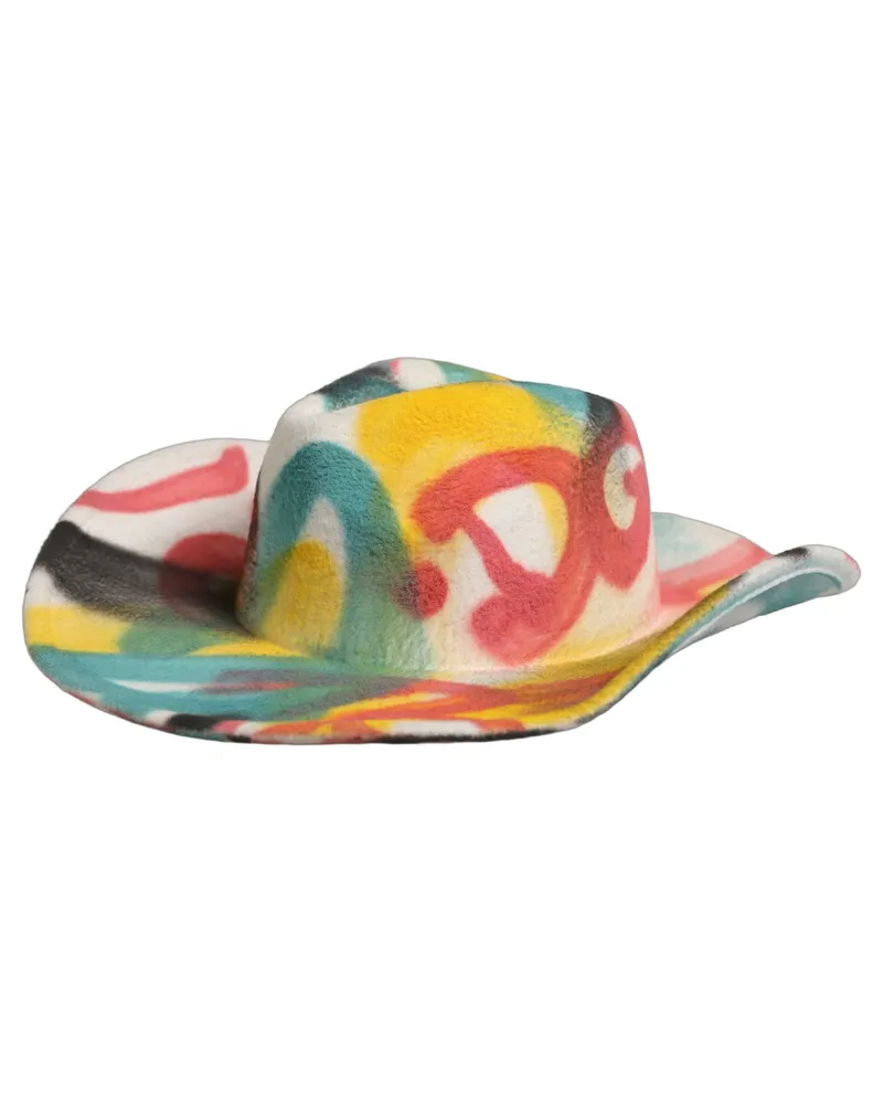 Dolce & Gabbana Men White Graffiti Wide Brim Fedora Capello Hat Virgin Wool White
