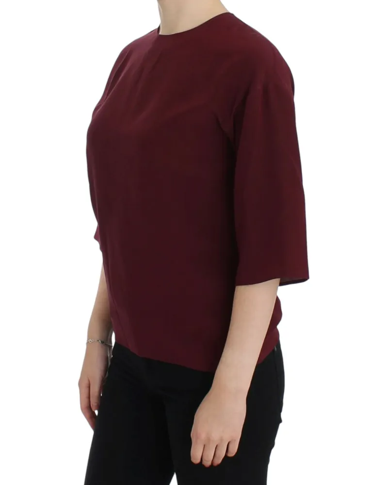 Dolce & Gabbana Women's Red 3-4 Sleeve Silk Blouse Burgundy