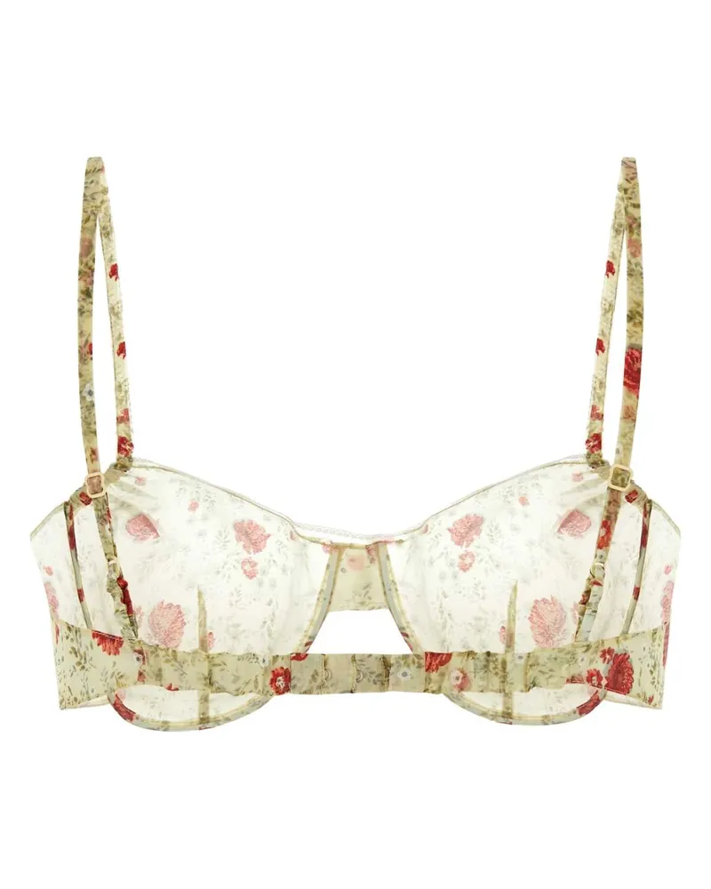 Prada Women's Printed Nylonette Crop-Top Rosso Pa Pl Maglie Beige
