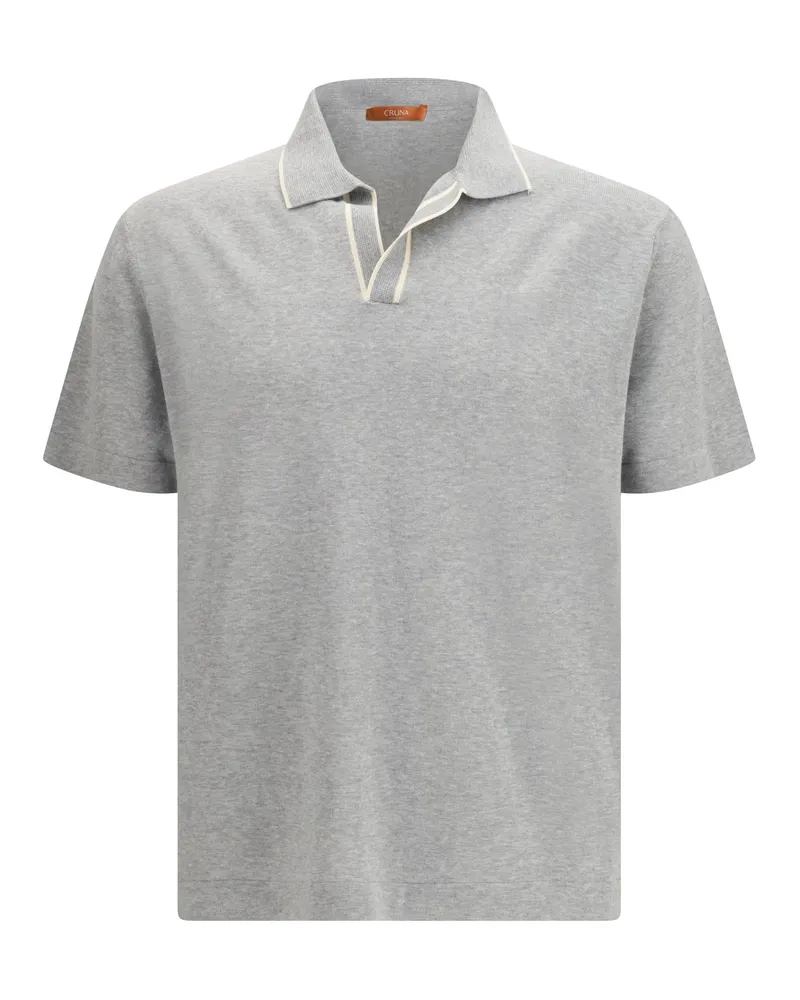 CRUNA Men's Knitted Polo Shirt Grey Cotton T-shirts And Polos Gray