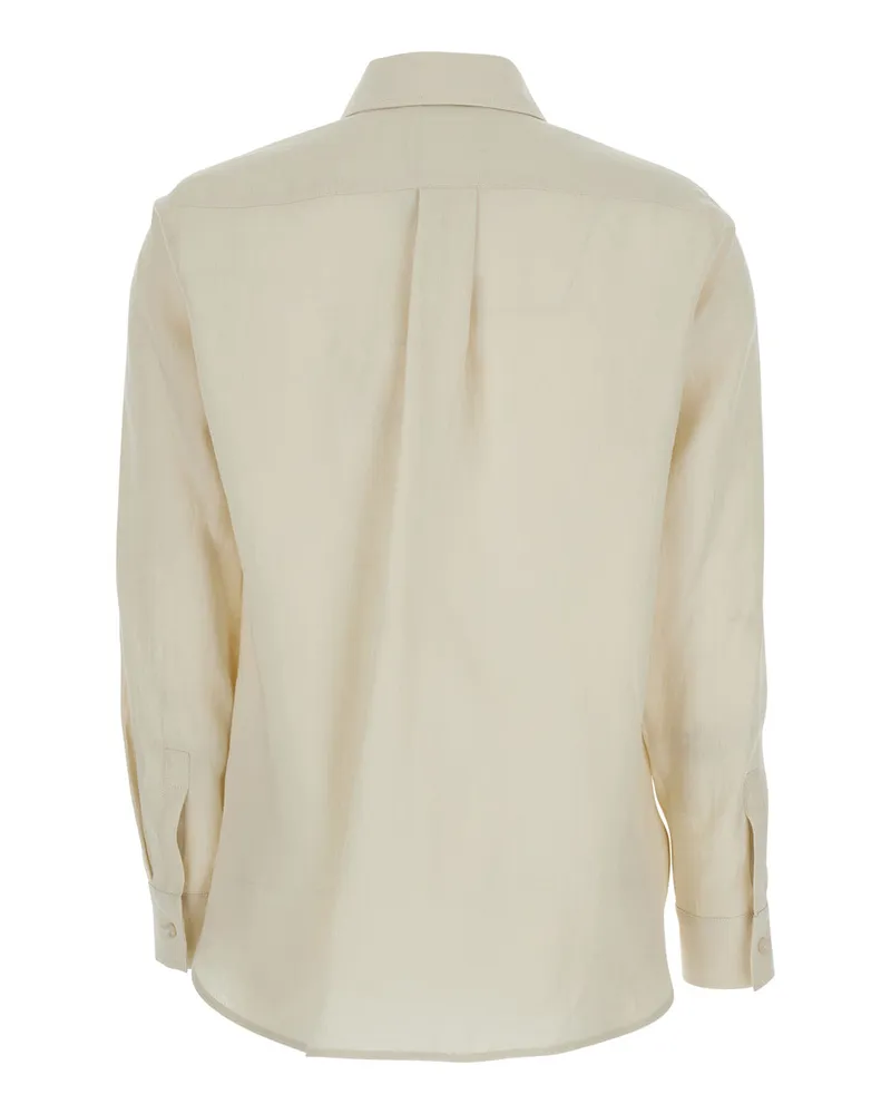 Max Mara Women's Long-Sleeved Linen Shirt Beige Blouses Beige