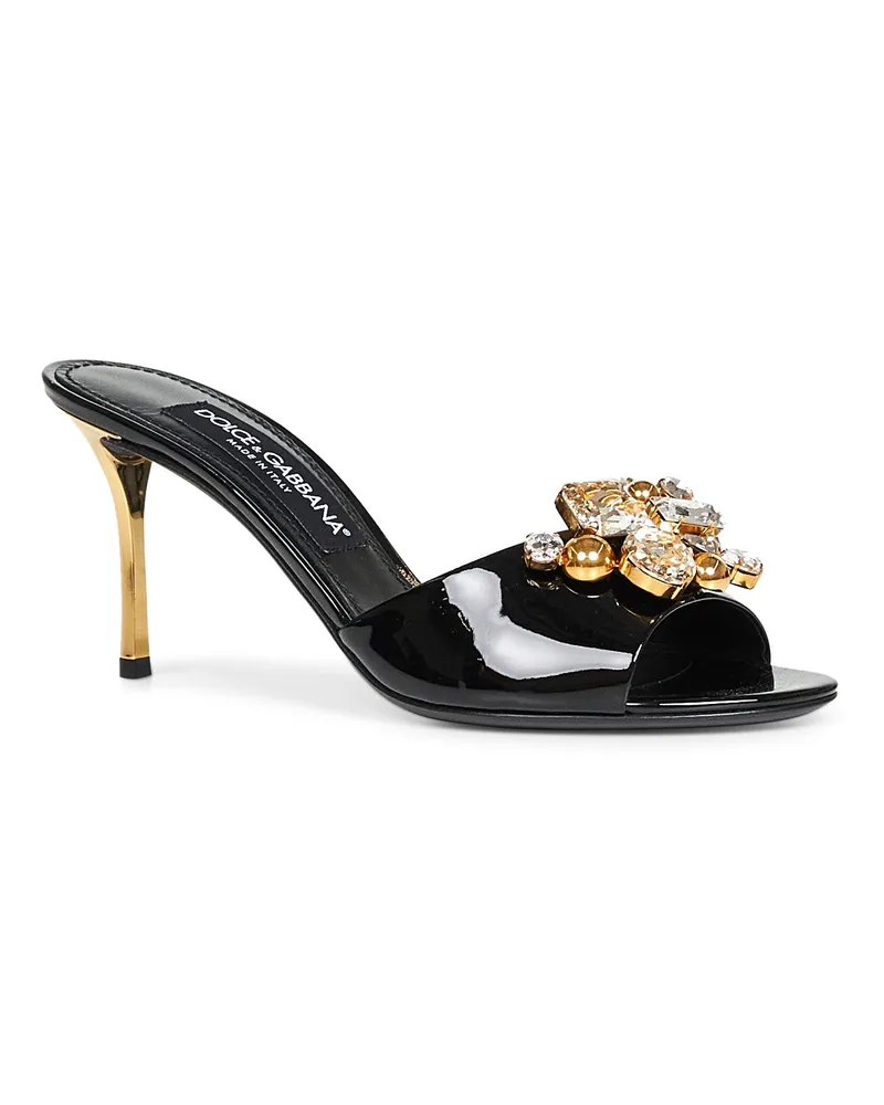 Dolce & Gabbana Women's Black Patent Leather Crystal Embellished Sandals Calf Black