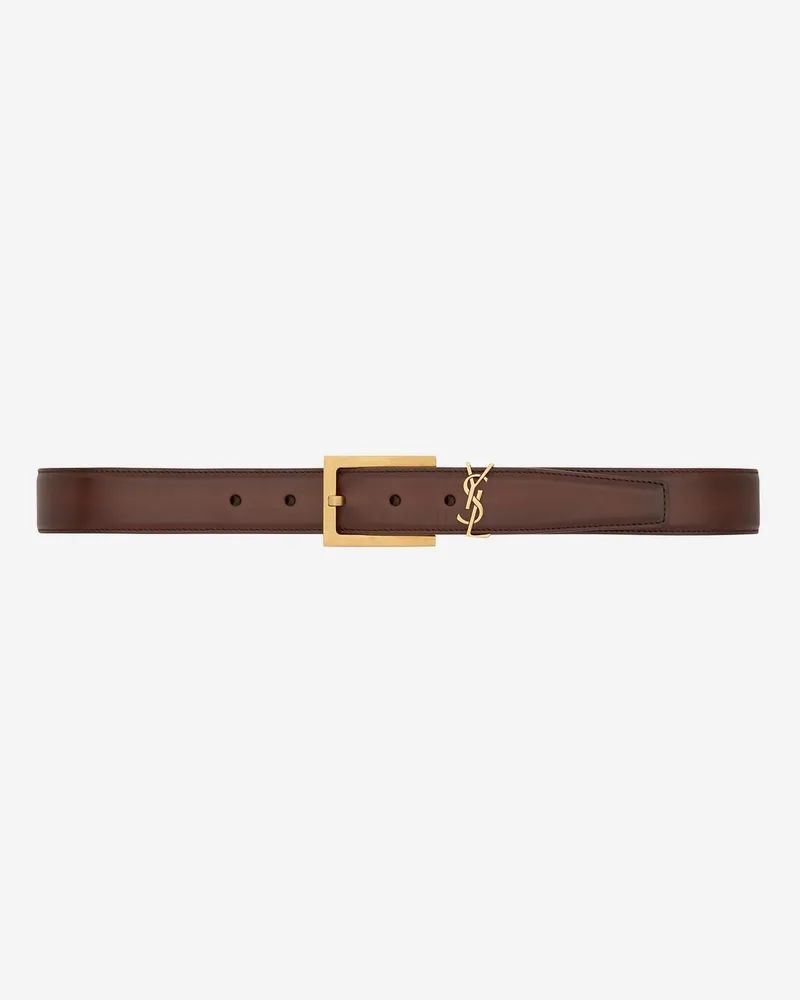 Saint Laurent Women's Leather Belt Cassandre Brown Brown