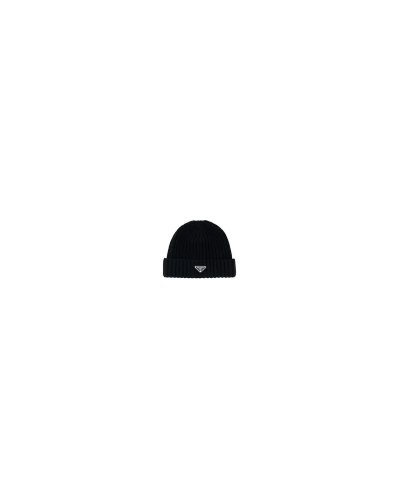 Prada Men's Black Wool Beanie Hat Nero Exterior: Virgin Cappelli Black