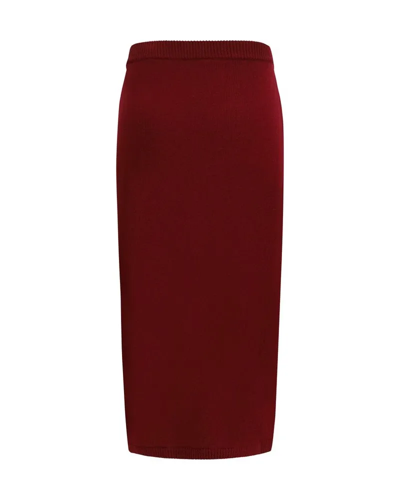 Alessandra Rich Merino Wool Openwork Knit Skirt — Bordeaux Bordeaux