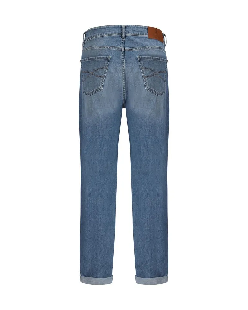 Brunello Cucinelli Men's Blue Cotton Straight-Leg Jeans Clothing Blue