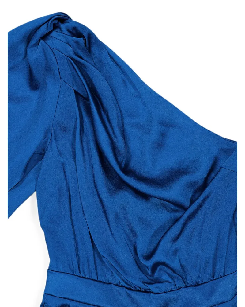Stella McCartney One-Shoulder Draped Satin Jumpsuit — Blue Blue