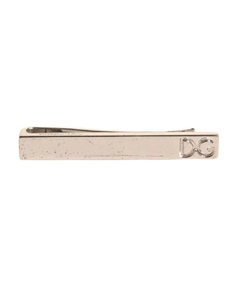 Dolce & Gabbana Men's Silver Tone Brass Logo Branded Tie Clip Bar Real Silver