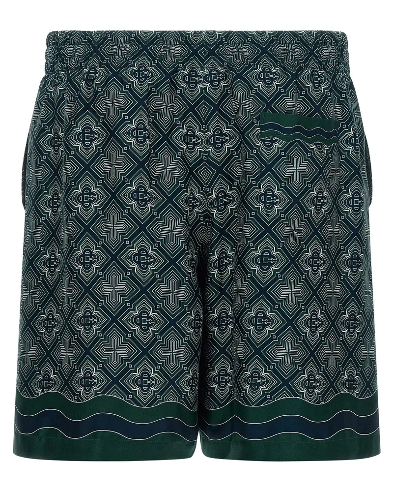 Casablanca Paris Radiating Monogram Silk Twill Bermuda Shorts — Green Green