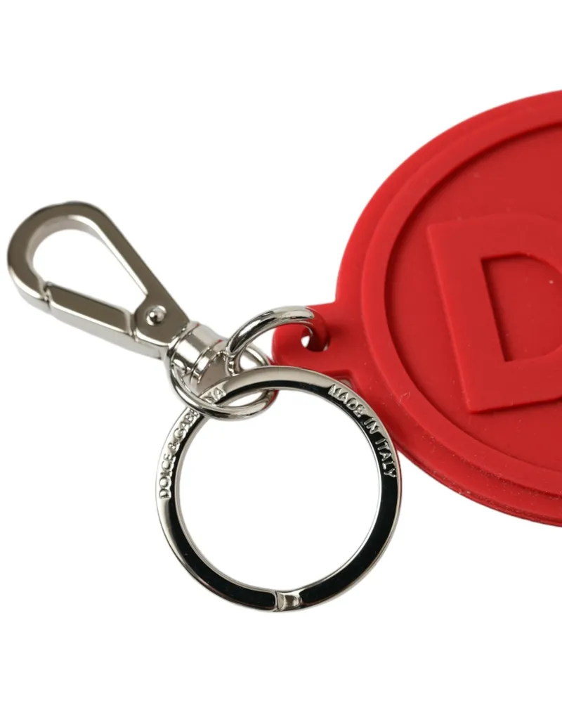 Dolce & Gabbana Women's Red Rubber Dg Logo Silver Brass Metal Keyring Keychain Accessory Red