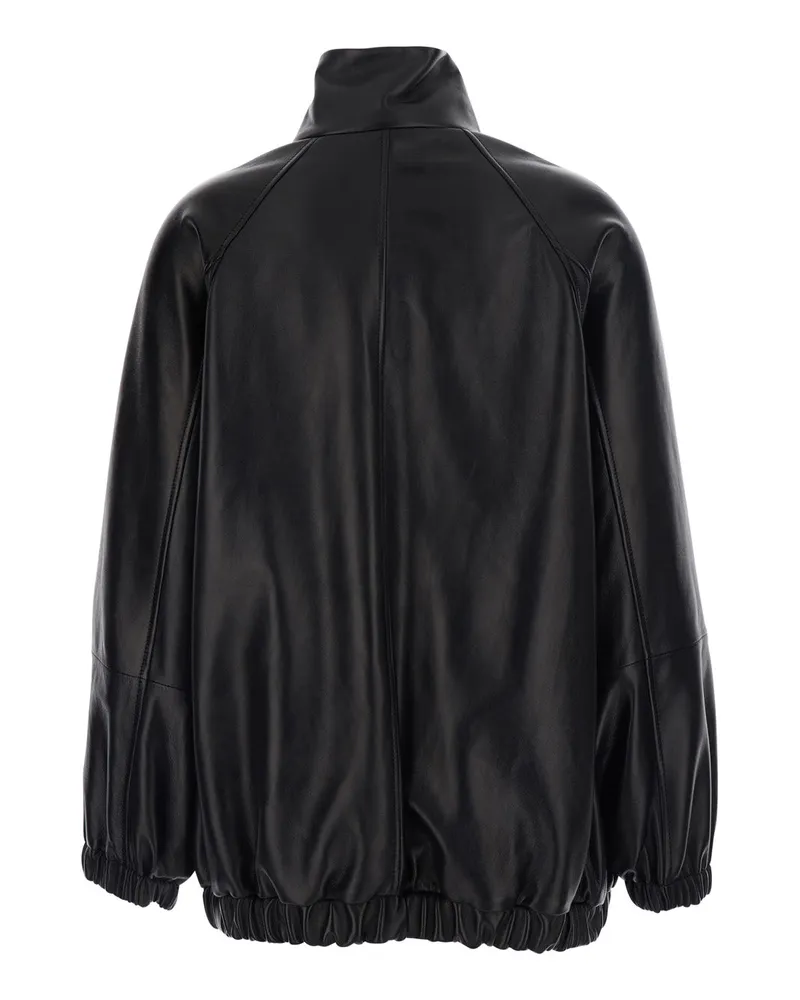 Brunello Cucinelli Women's Jacket High-Collar Leather Black Coat Black