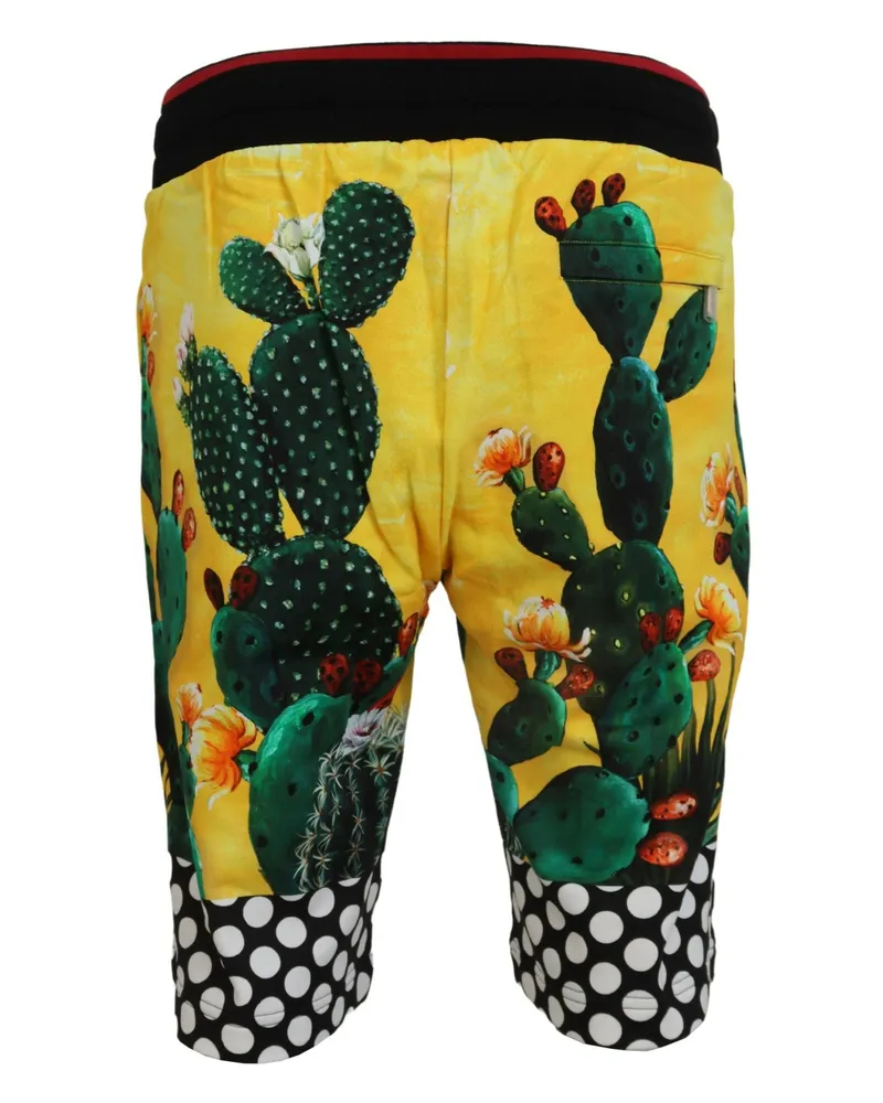 Dolce & Gabbana Men's Multicolor Cactus Print Cotton Sweat Shorts Wool Yellow