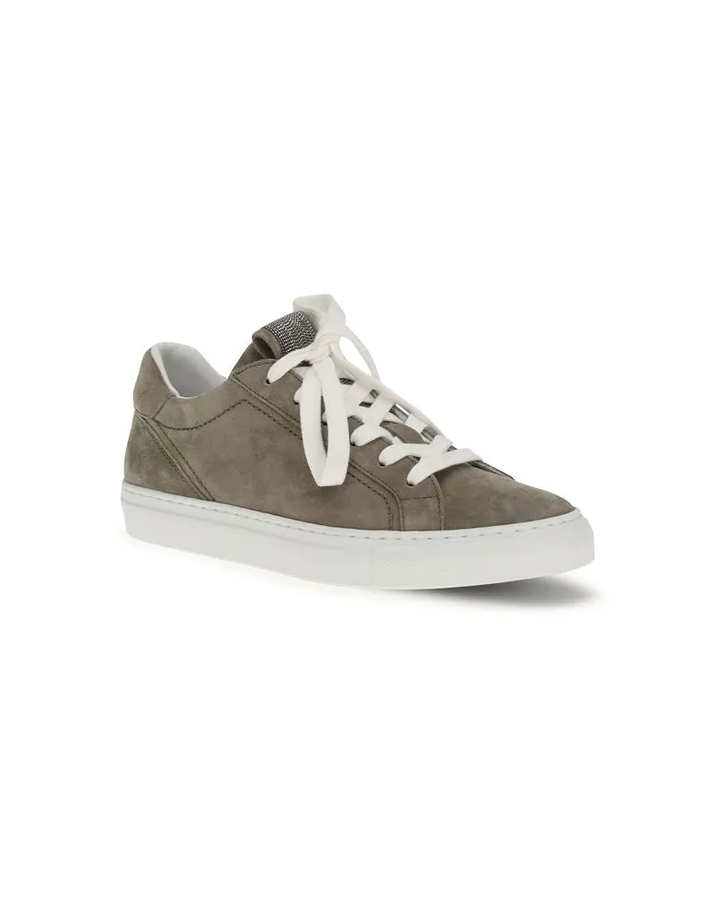 Brunello Cucinelli Women's Gray Calf Leather Bos Taurus Sneakers Gray