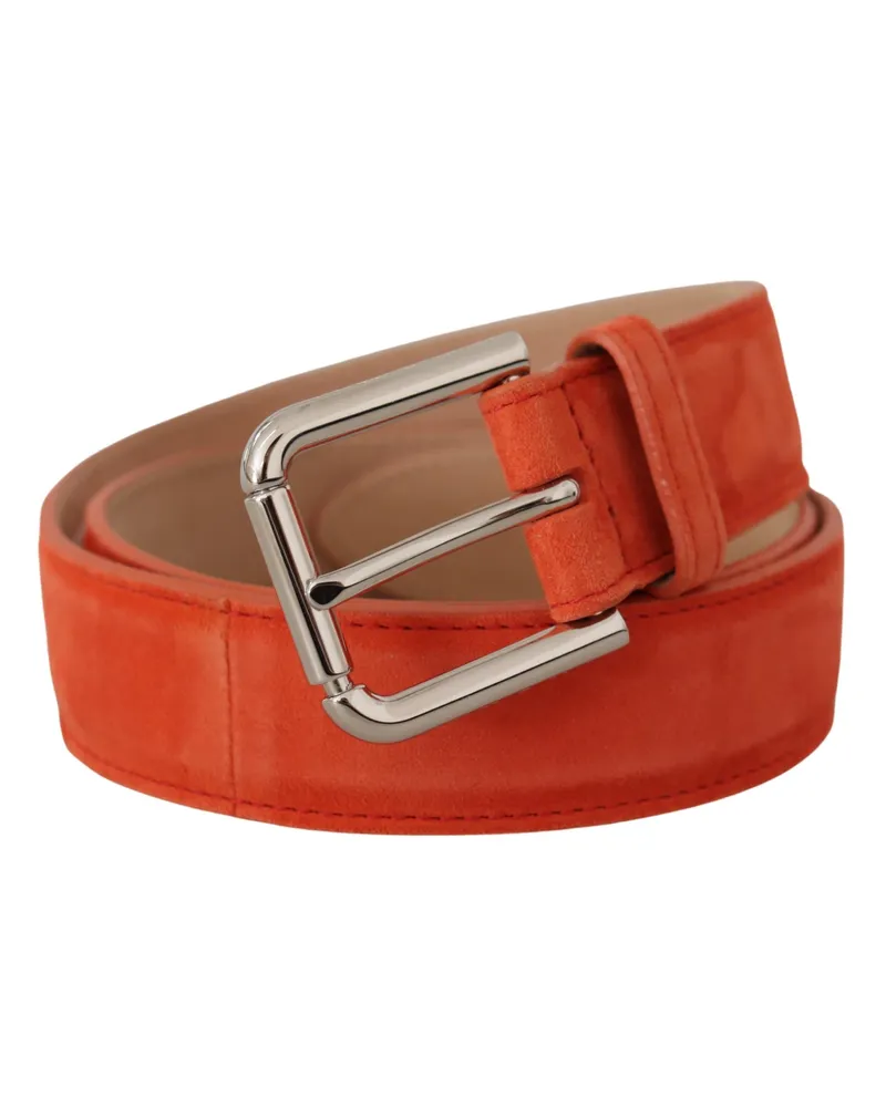 Dolce & Gabbana Women's Orange Leather Suede Silver Logo Metal Buckle Belt Orange