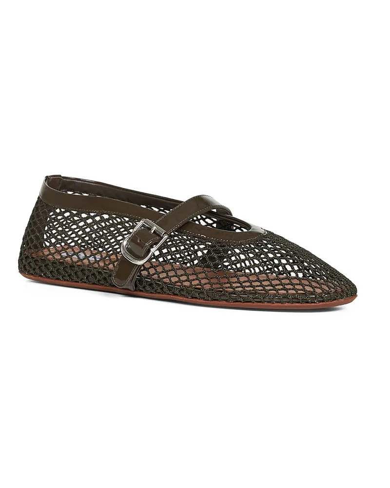 Alaïa Women's Khaki Fishnet Ballet Flats Polyamide Ballerina Shoes Khaki