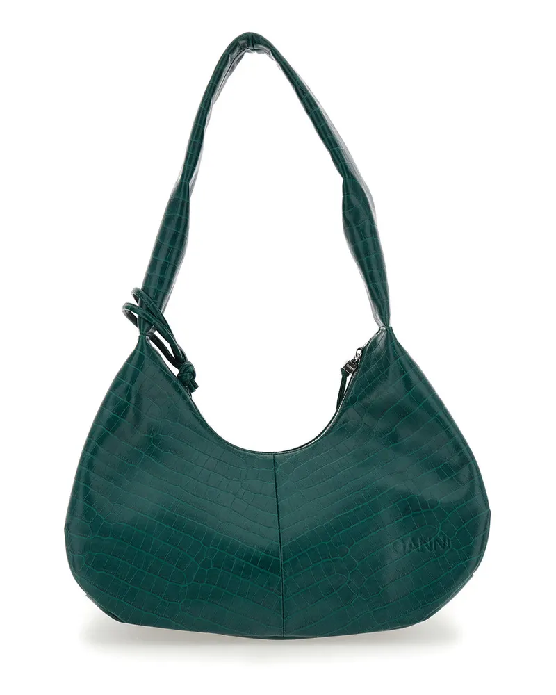 Ganni Women's Medium Bou Green Shoulder Bag Recycled Leather Green