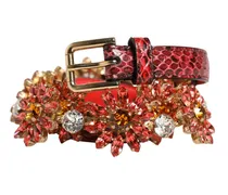 Women Red Leather Daisy Crystal Embellished Waist Belt Cristal Real Brass Ayers