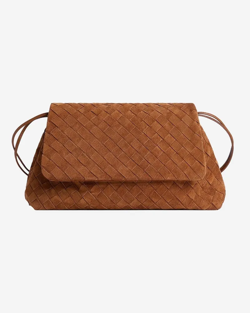 Bottega Veneta Women's Suede Day Pouch Bag Brown Calf Skin Clutch Brown