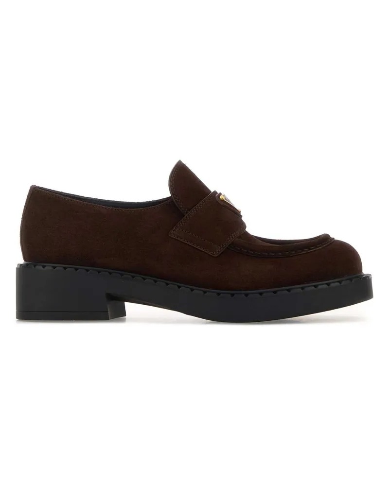 Prada Women's Suede Monk Strap Loafer Brown Calfskin Brown