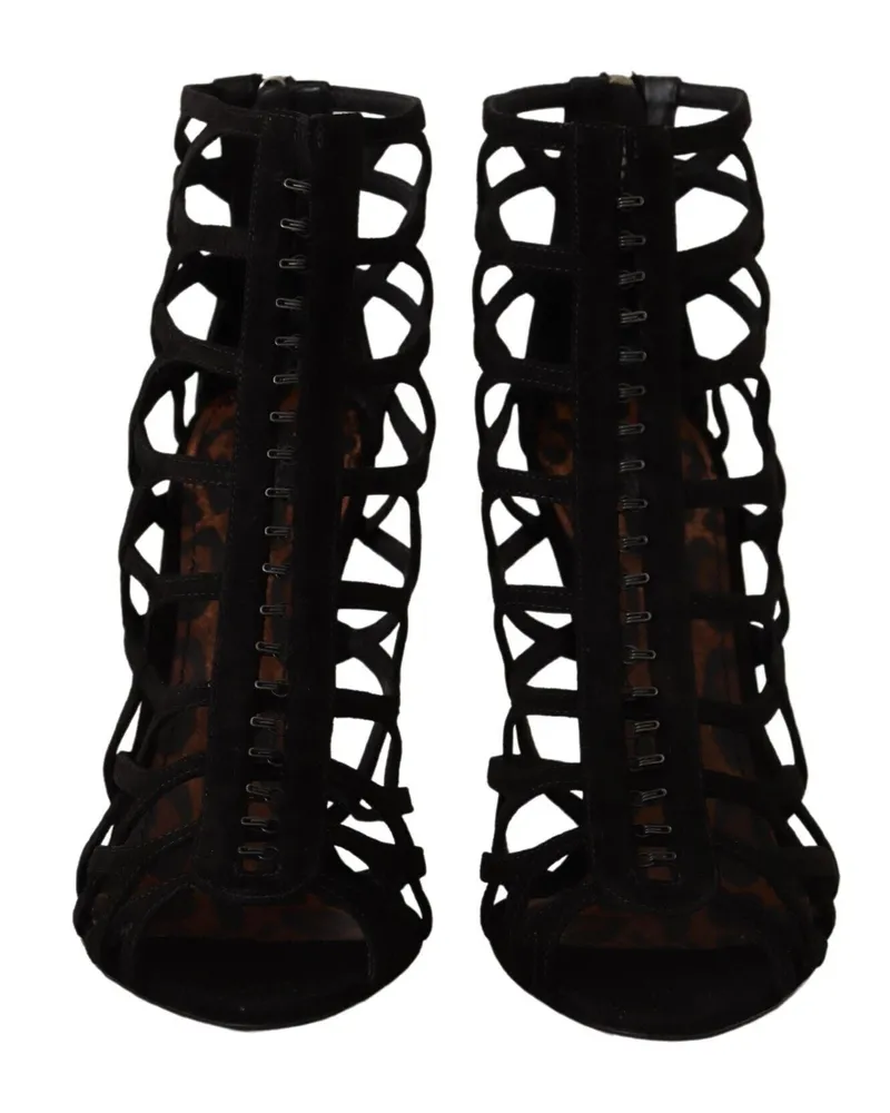 Dolce & Gabbana Women's Black Suede Stiletto Heels Bette Sandals Shoes Leather Black