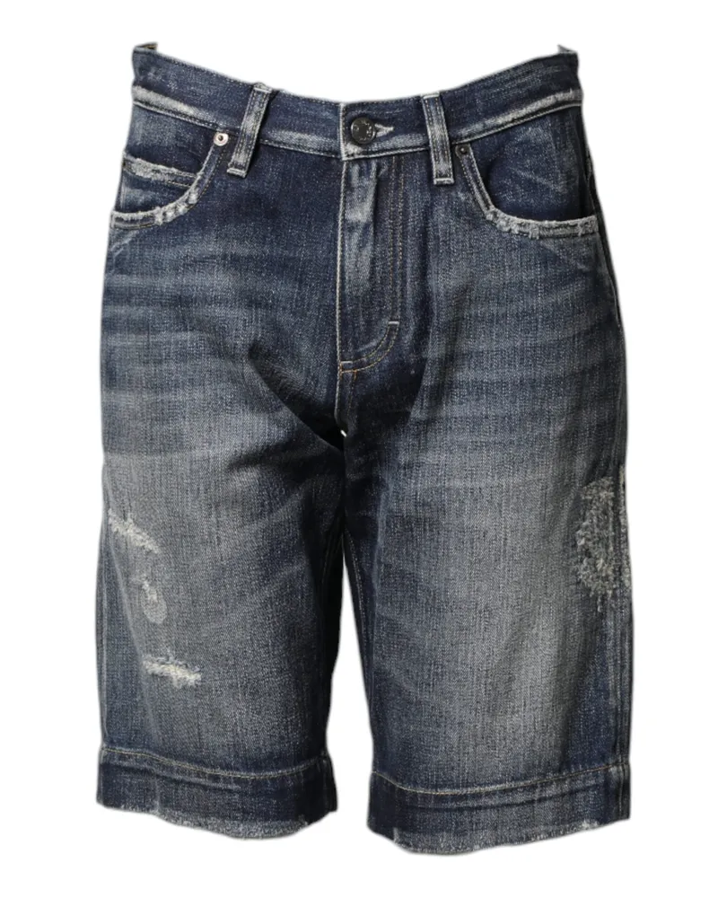 Dolce & Gabbana Men's Blue Cotton Distressed Denim Bermuda Shorts Blue