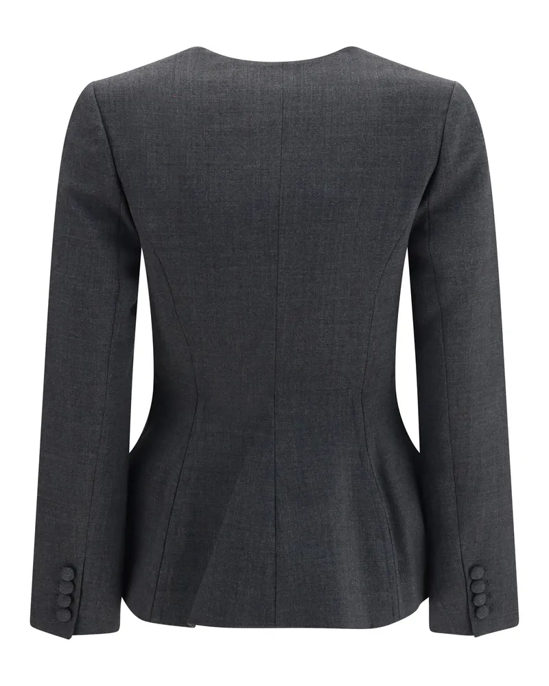 Self-Portrait Women's Collarless Wool Jacket Grey Gray