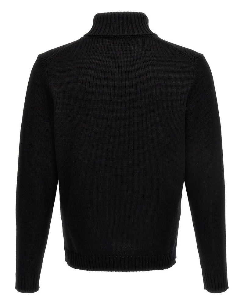 Zanone Ribbed Wool Turtleneck Sweater — Black Black