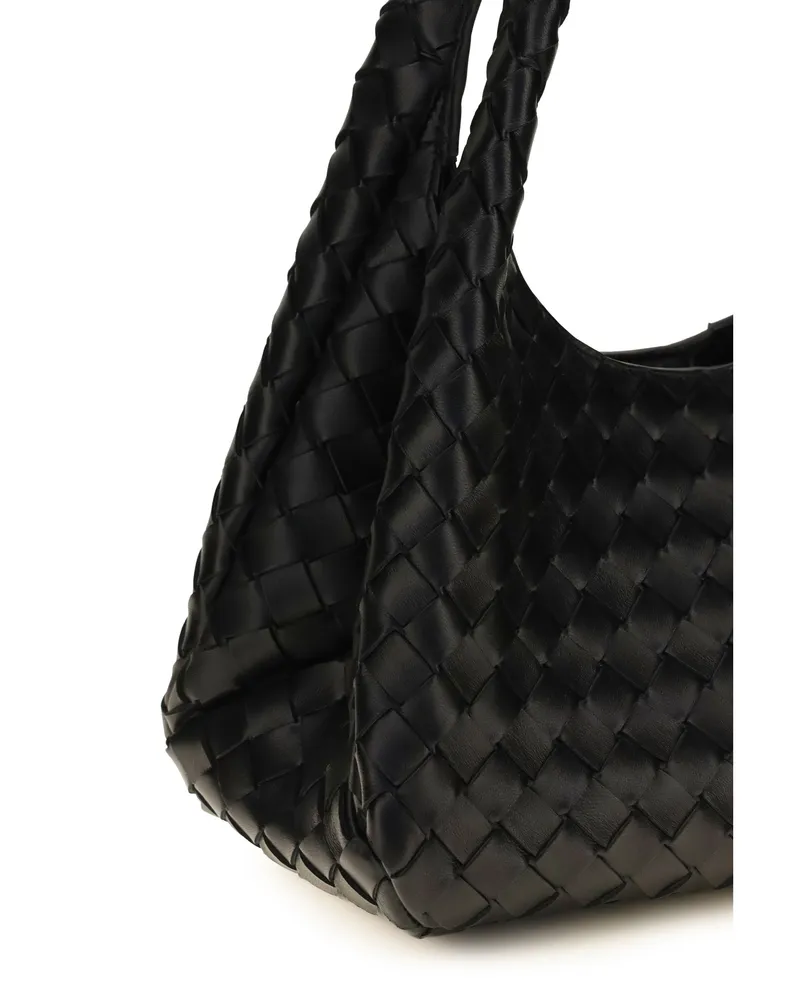 Bottega Veneta Campana Lambskin Leather Shoulder Bag — Black Black