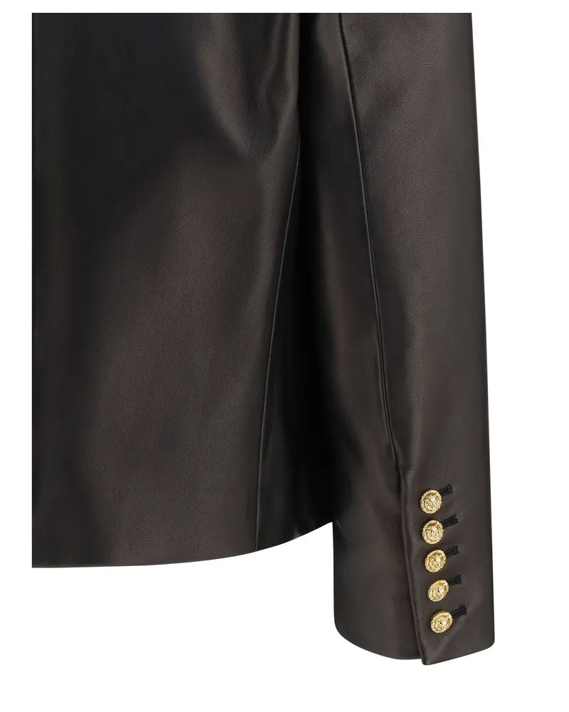 Balmain Women's Spencer Leather Jacket Noir Lamb Ovis Aries Black