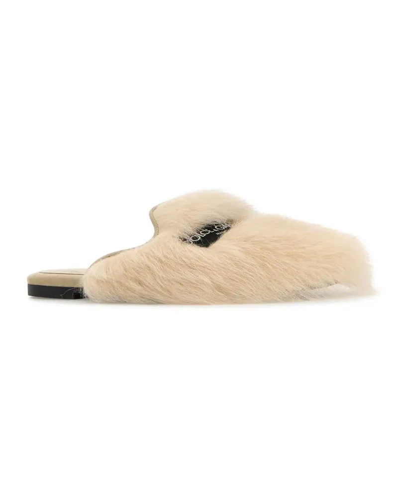 Dolce & Gabbana Women's Sand Shearling Slippers Beigemedio Flat Shoes Beige