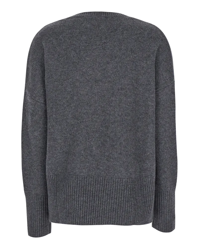 Lisa Yang Women's Sweater U-Neck Cashmere Grey Knitted Tops Top Gray