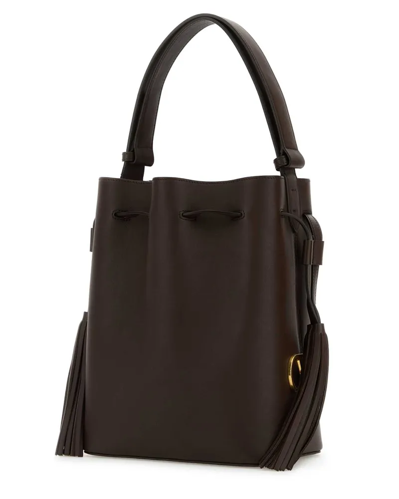 Valentino Garavani Women's Chocolate Leather Vlogo Signature Bucket Bag Darkcoffee Calf - Bos Taurus Borse A Secchiello Brown