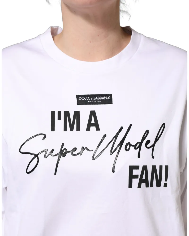 Dolce & Gabbana Women's White Im A Super Model Fan Print Jersey T-Shirt Cotton White