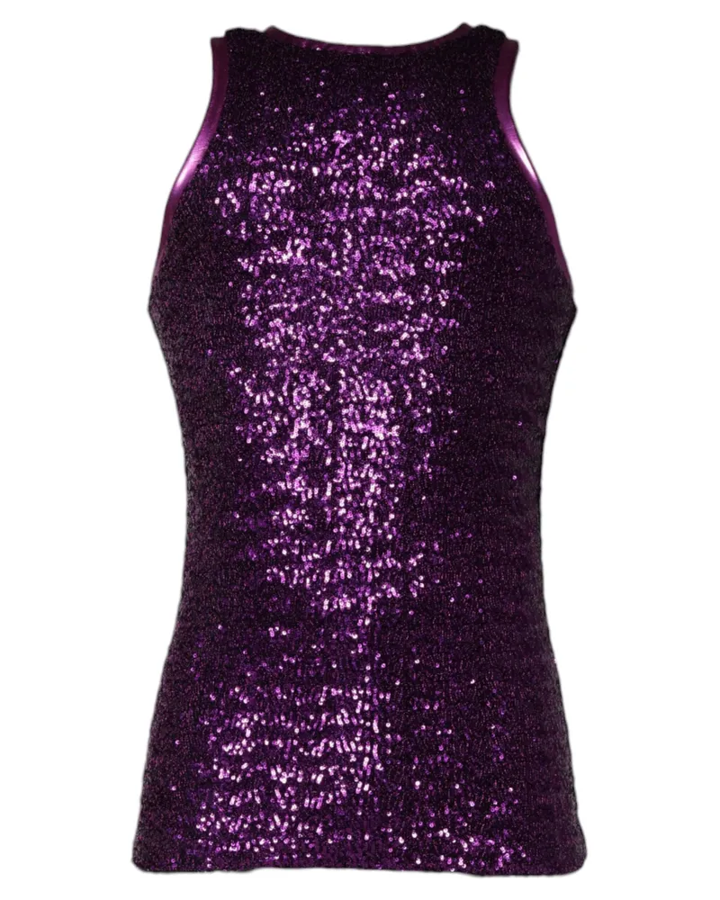 Dolce & Gabbana Men's Purple Sequin Round Neck Sleeveless T-Shirt Nylon Elastane Purple